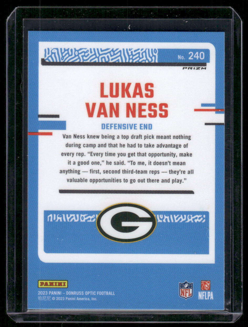 2023 Panini Donruss Optic Lukas Van Ness #240 Holo Prizm Rated Rookie