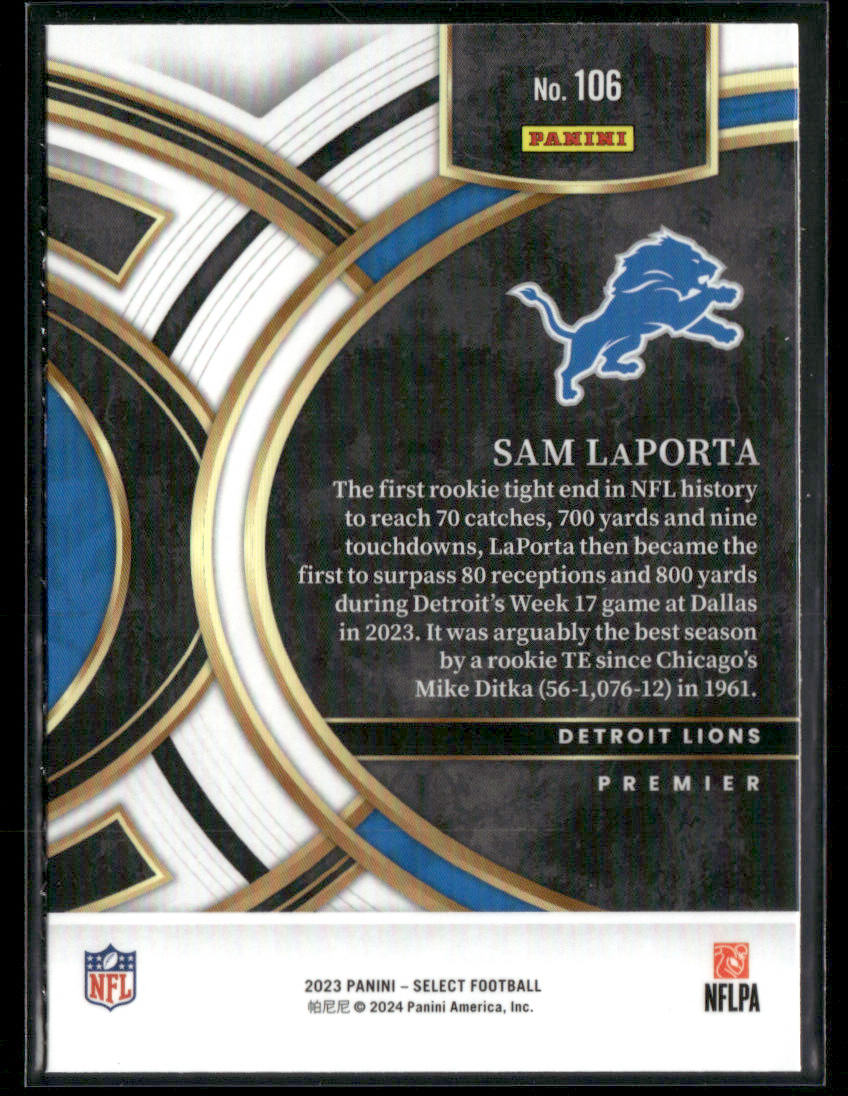 2023 Panini Select Sam Laporta #106 Premier Rookie