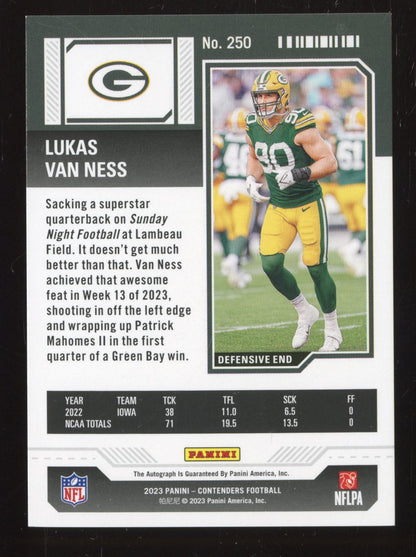 2023 Panini Contenders Football Lukas Van Ness #250 RC Autographed