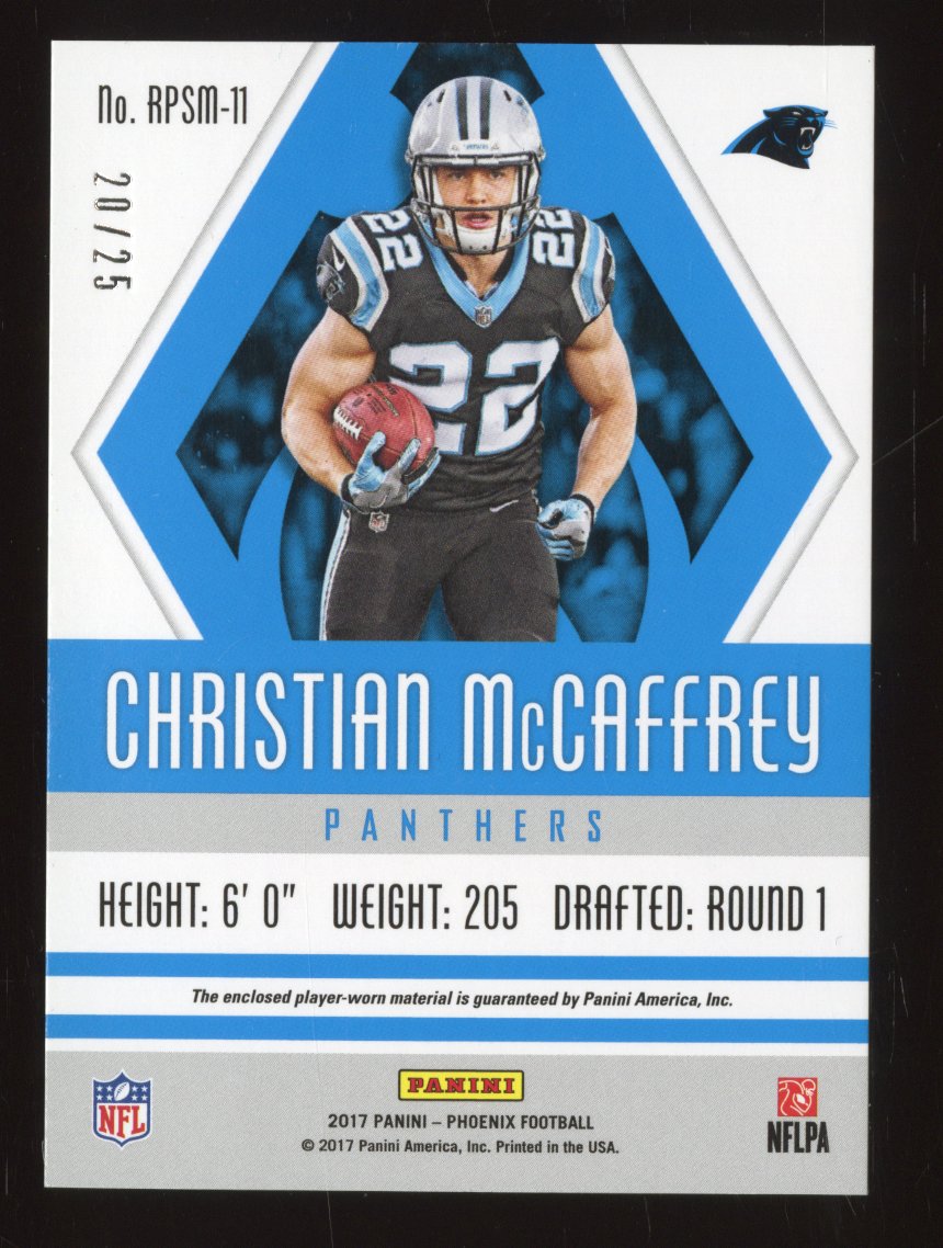 2017 Panini Christian McCaffrey #RPSM-11 Yellow Rookie Patch Rookie 20/50