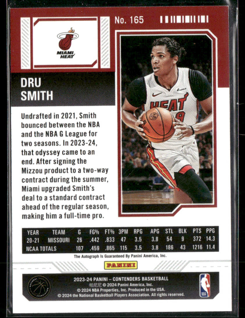 2023-24 Panini Contenders Dru Smith #165 Rookie Autograph