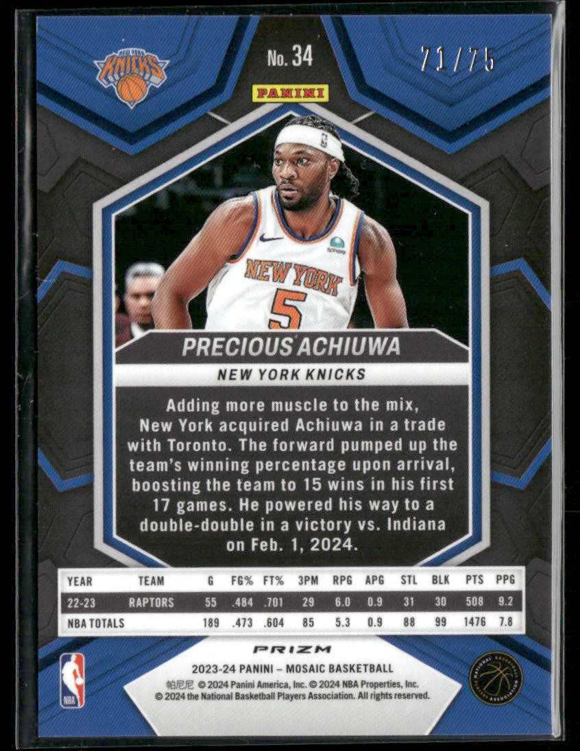 2023-24 Panini Mosaic Precious Achiuwa #34 Teal /75