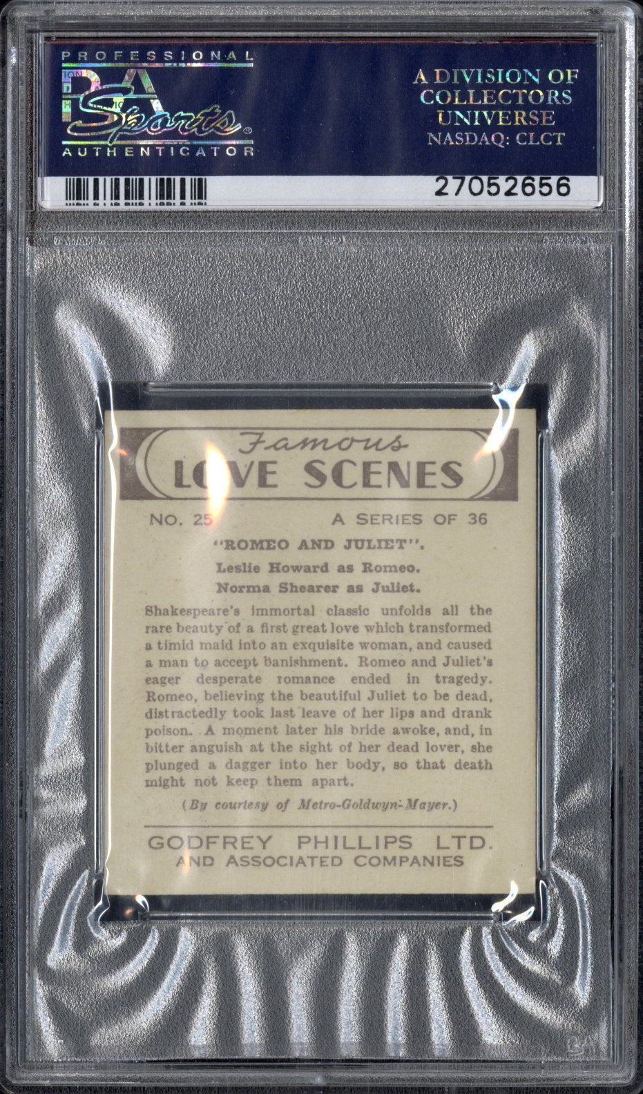 1939 Godfrey Phillips LTD. Famous Love Scenes "Romeo And Juliet" #25 PSA 6