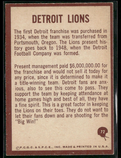 1967 Philadelphia Detroit Lions #72