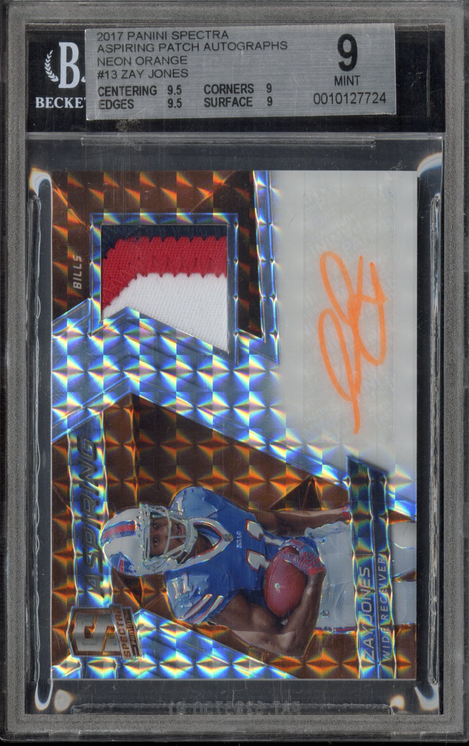 2017 Panini Spectra Zay Jones #13 Aspiring Patch Auto Neon Orange 2/5 BGS 9