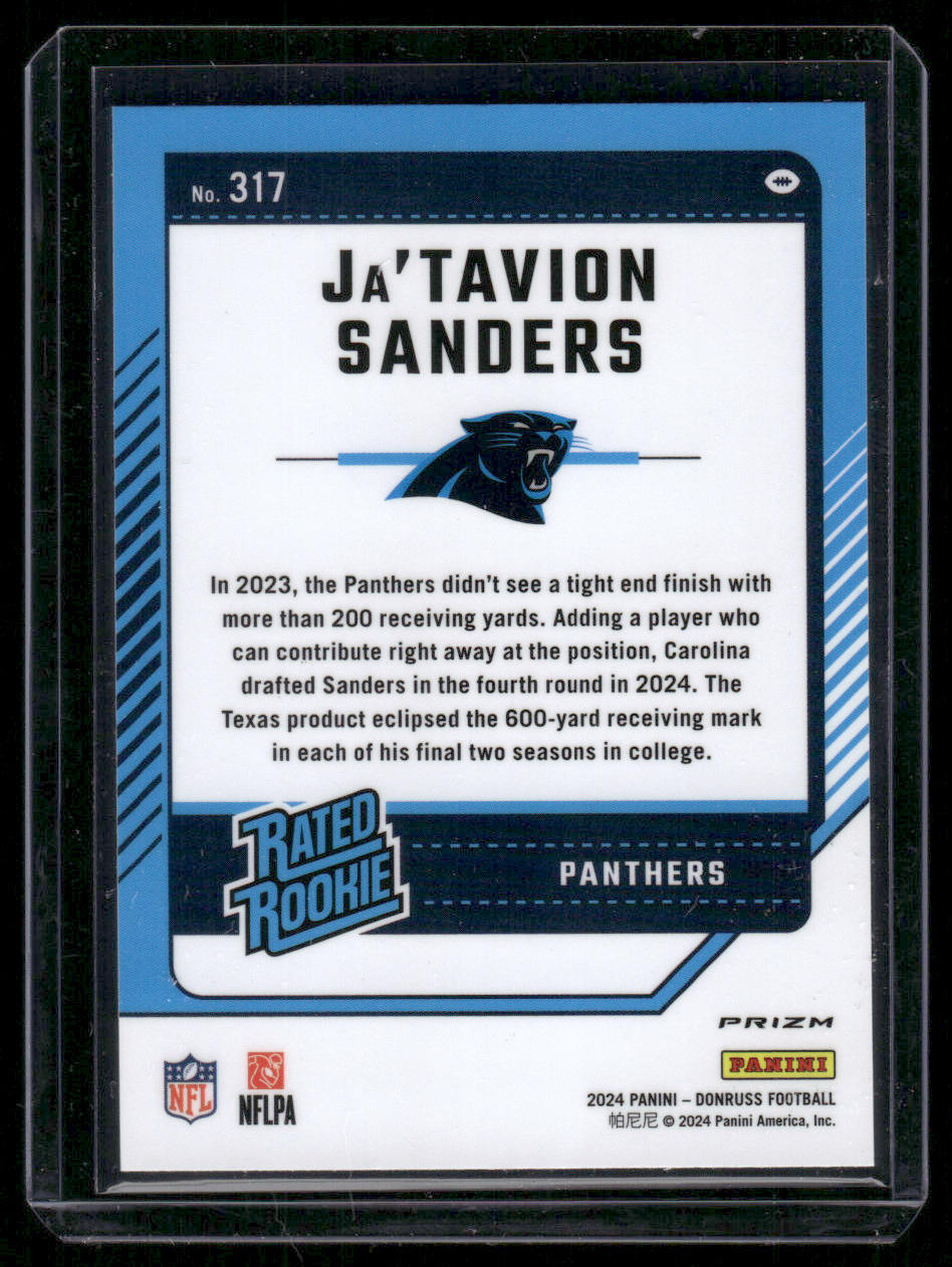 2024 Panini Donruss Ja'Tavion Sanders #317 Optic Red Pandora Rated Rookie