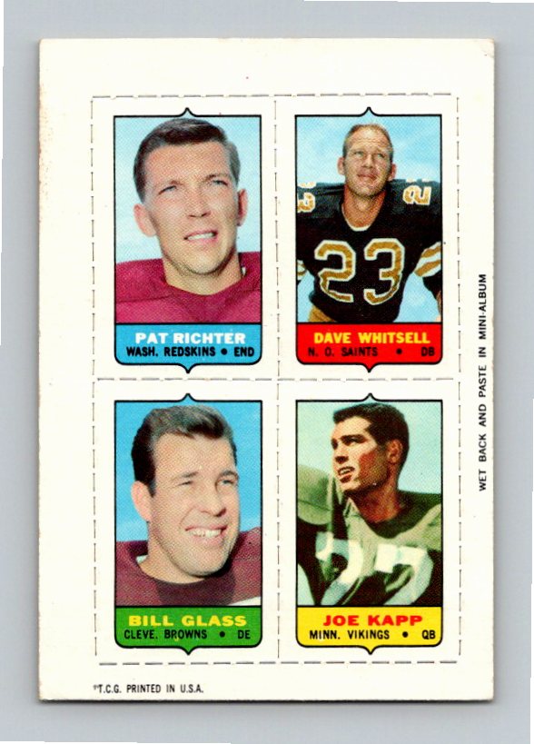 1969 Topps Dave Whitsell Bill Glass Pat Richter Joe Kapp Four-in-One Singles