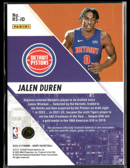 2022 Panini Hoops Jalen Duren #RS-JD Rookie Memorabilia