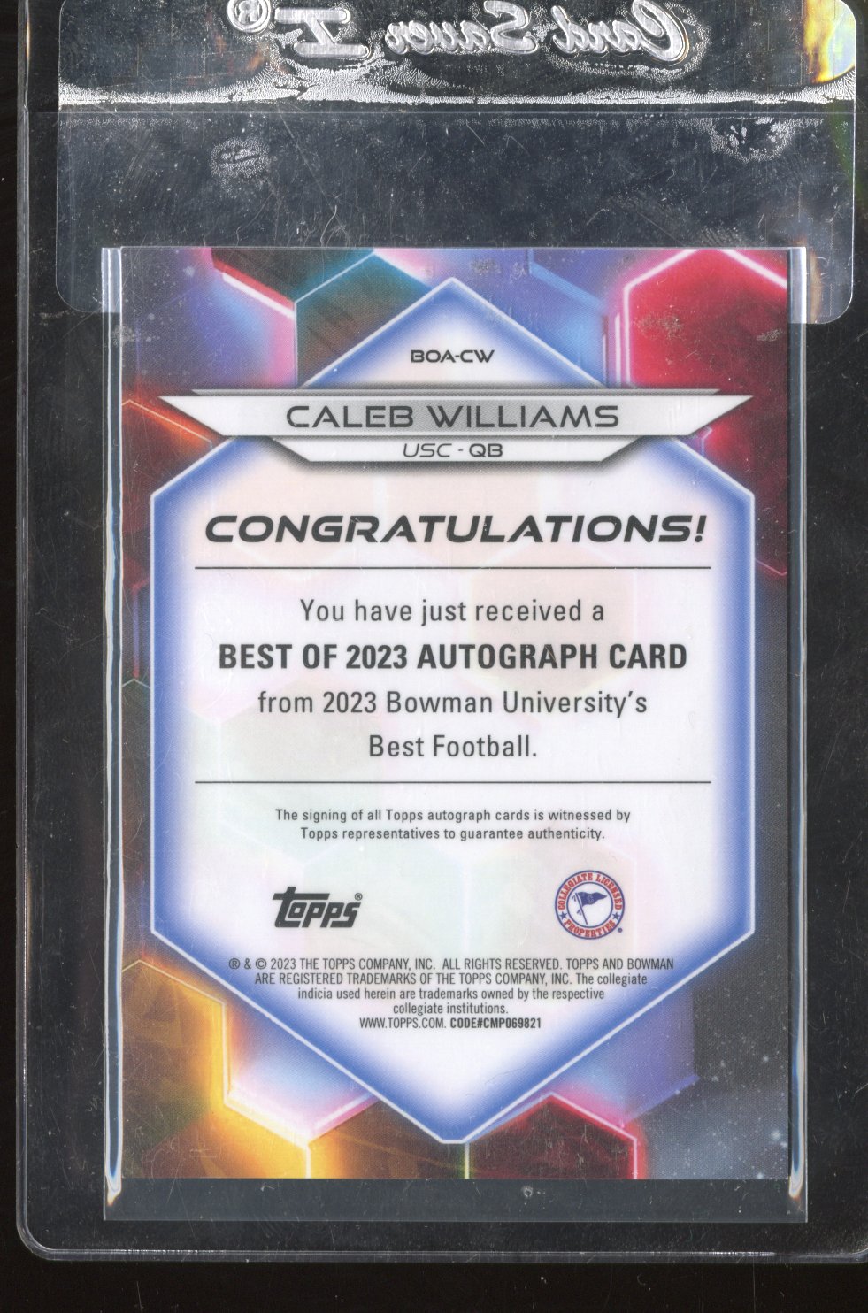 2023 Bowman's Best Caleb Williams Best of 23 Autographs Gold Geometric RC 41/50