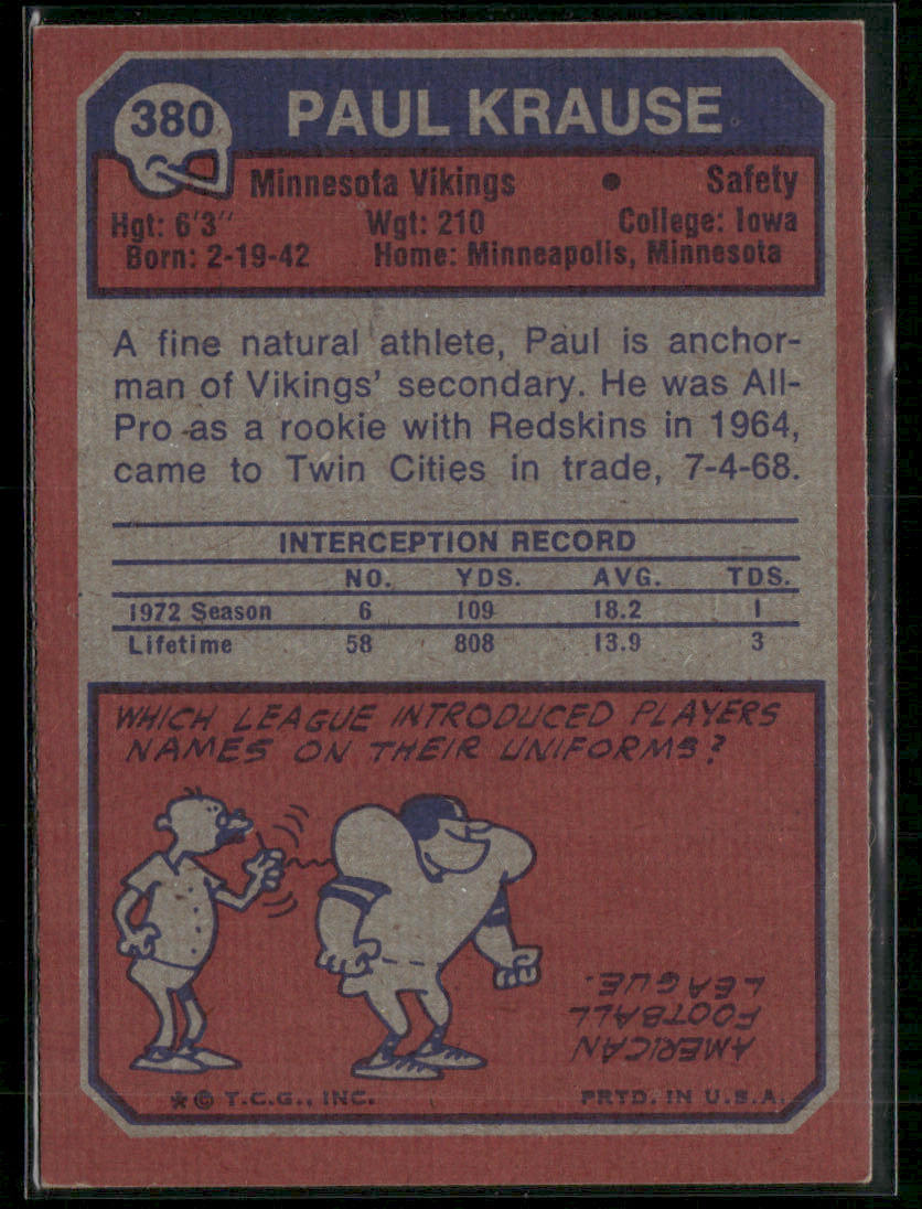 1973 Topps Paul Krause #380