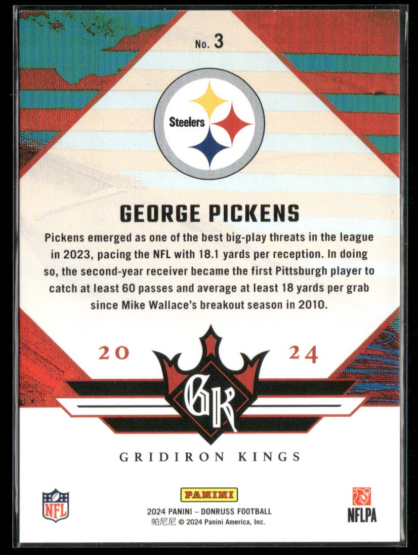 2024 Panini Gridiron Kings George Pickens #No. 3 Gridiron kings