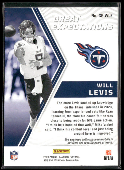 2023 Panini Illusions Will Levis #GE-WLE Great Expectations Relic Rookie