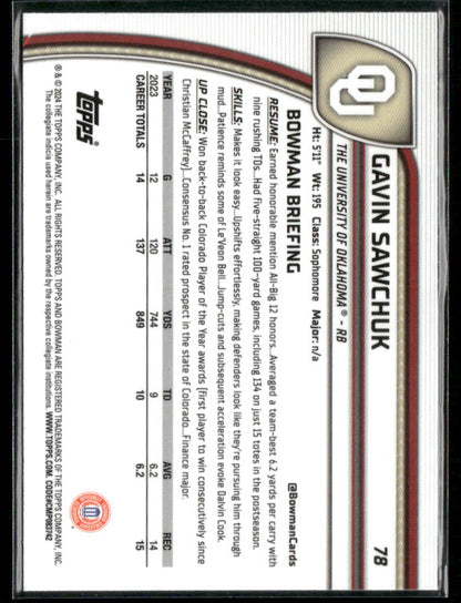 2024 Bowman Chrome University Gavin Sawchuk #78