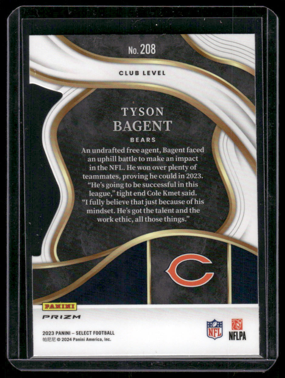 2023 Panini Select Tyson Bagent #208 Die Cut Green Yellow RC