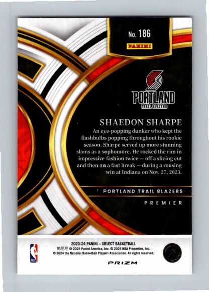 2023 Panini Select Shaedon Sharpe #186 Silver Prizm Premier