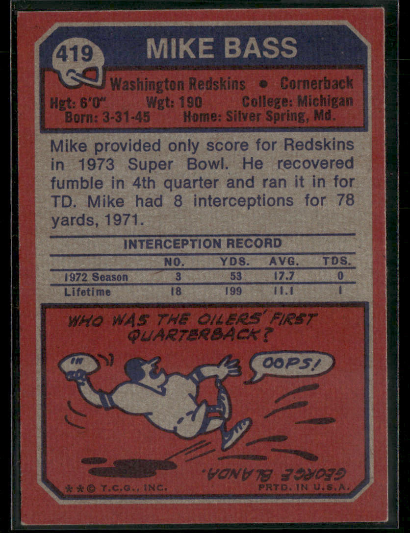 1973 Topps Mike Bass #419