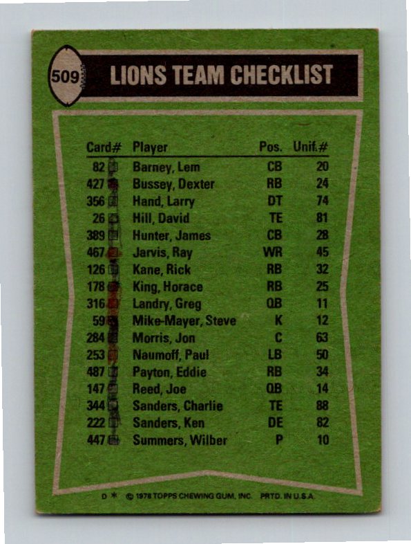 1978 Topps Horace King / David Hill / James Hunter / Ken Sanders TL, CL #509