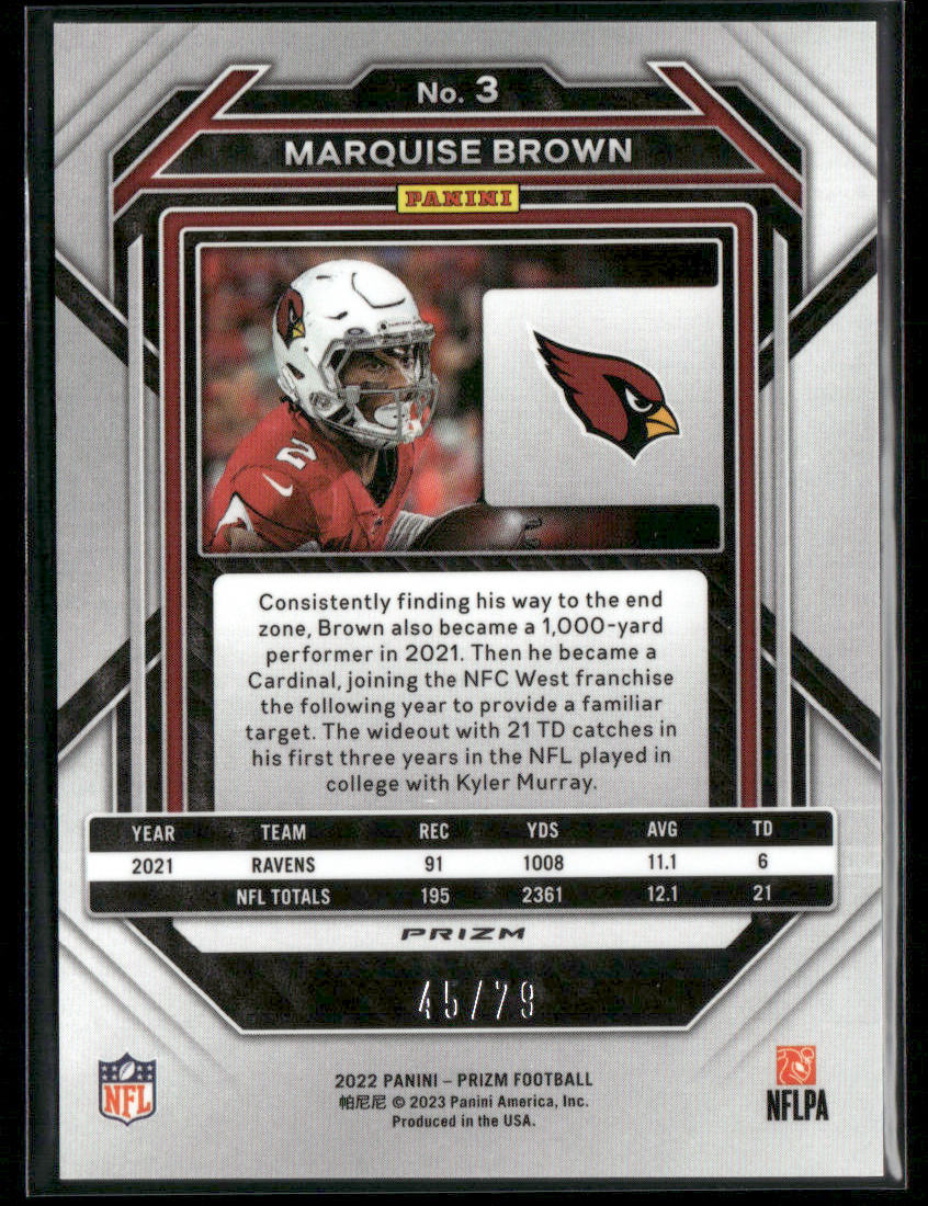 2023 Panini Prizm Marquise Brown #3 Blue Speckle /79