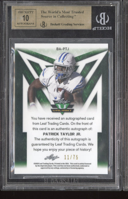 2020 Leaf Valiant Green Patrick Taylor Jr. #BAPTJ /75 BGS 9.5