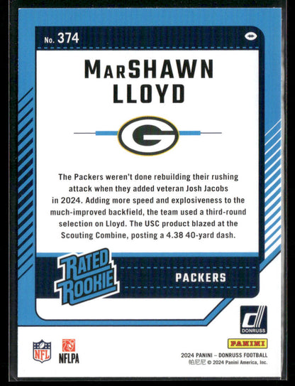 2024 Panini Donruss Marshawn Lloyd #374 Rated Rookie