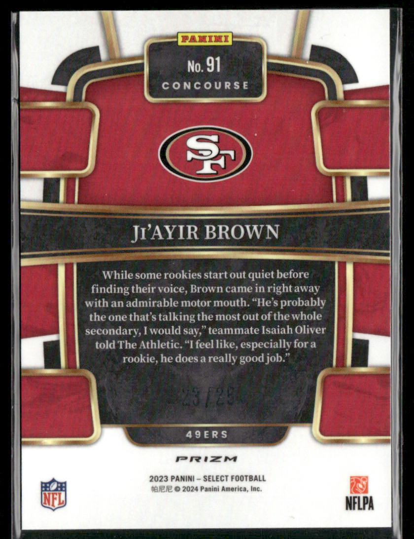 2023 Panini Select J'ayir Brown #91 Blue Disco RC /25