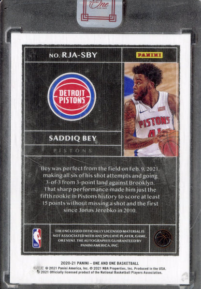 2020-21 Panini One and One Saddiq Bey #RJA-SBY Jersey/Auto Rookie /99