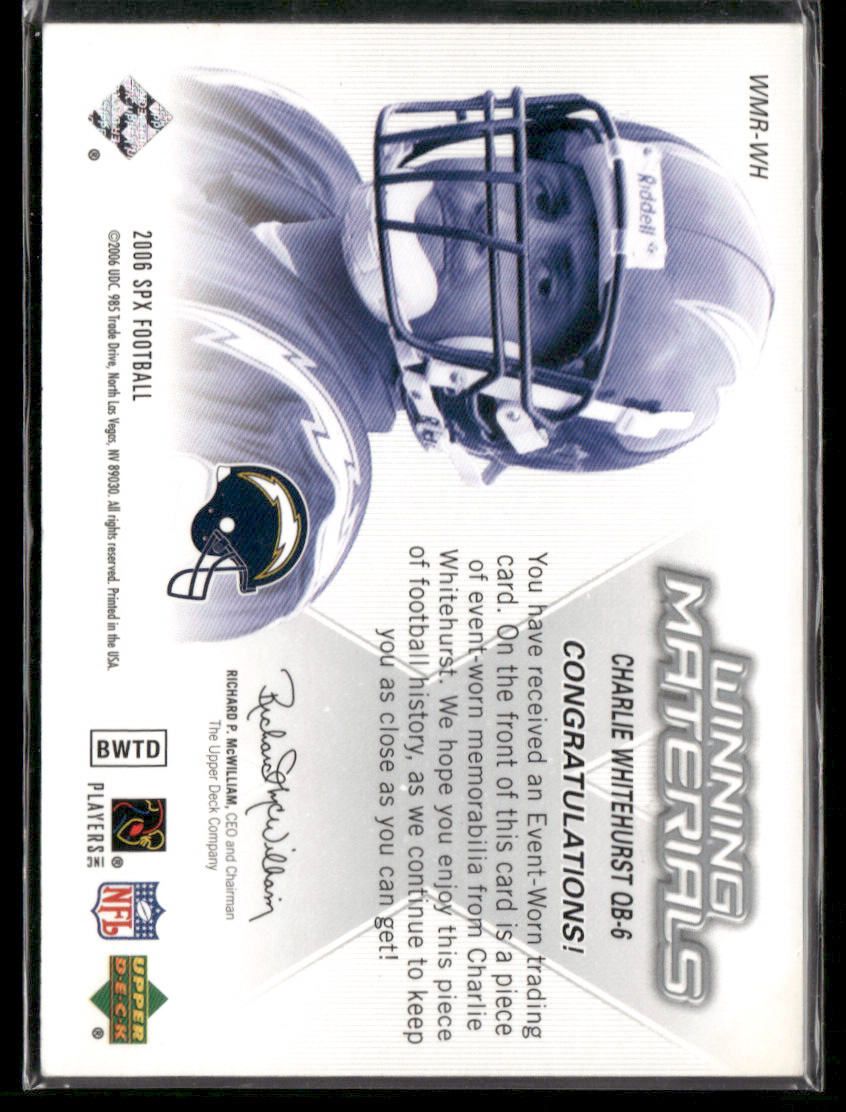 2006 SPX Charlie Whitehurst #WMR-WH Winning Materials Relic Rookie