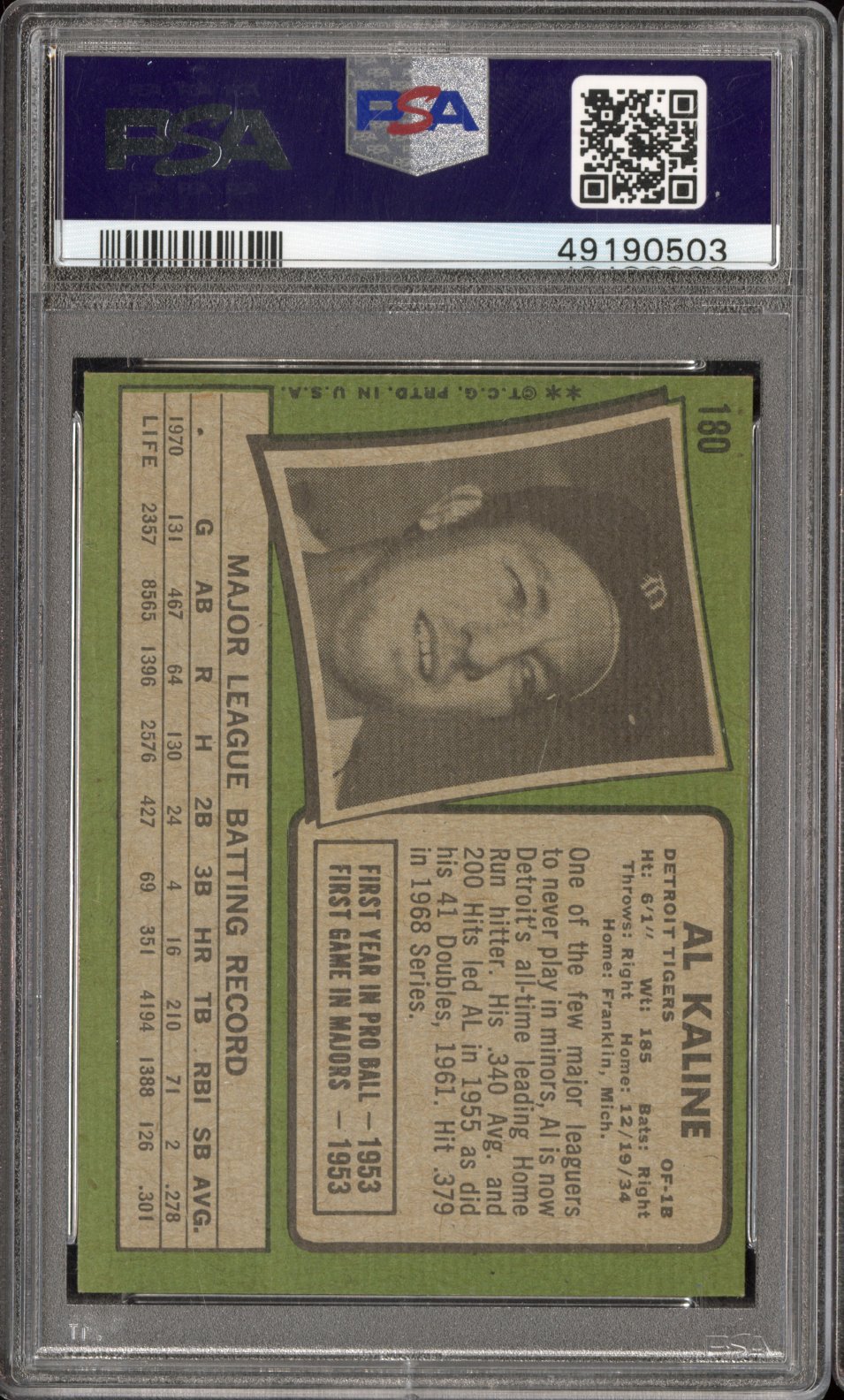 1971 Topps Al Kaline #180 PSA 6