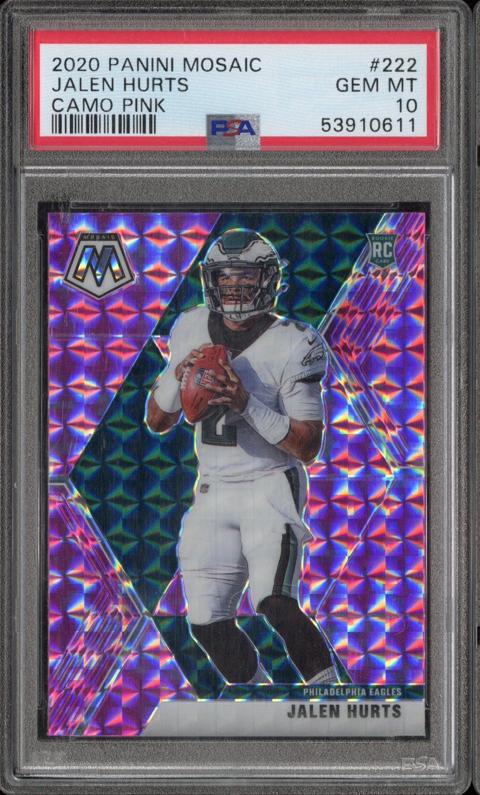 2020 Panini Mosaic Jalen Hurts #222 Camo Pink PSA 10