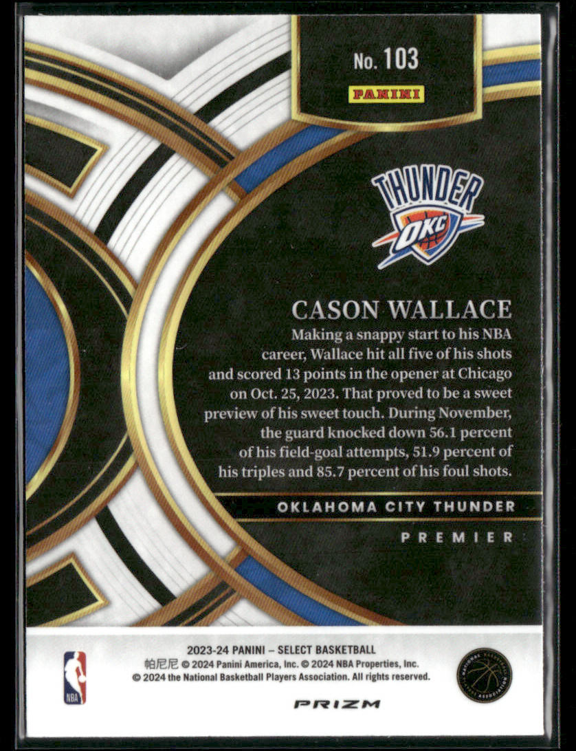 2023-24 Panini Select Cason Wallace #103 Premier Tectonic Rookie