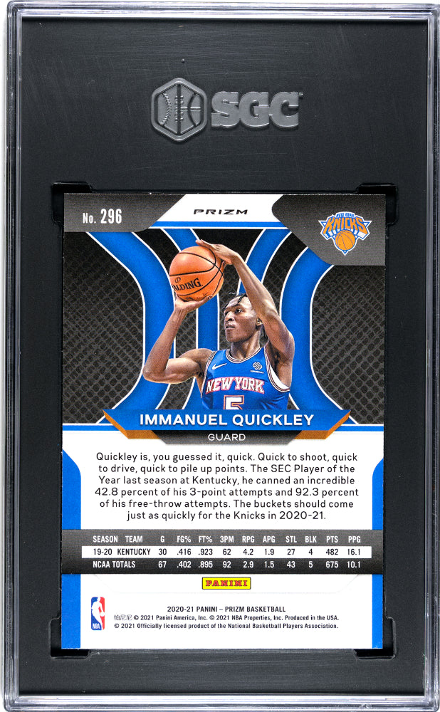 2020-21 Prizm Immanuel Quickley #296 Choice Blue Yellow Green Prizm SGC 9