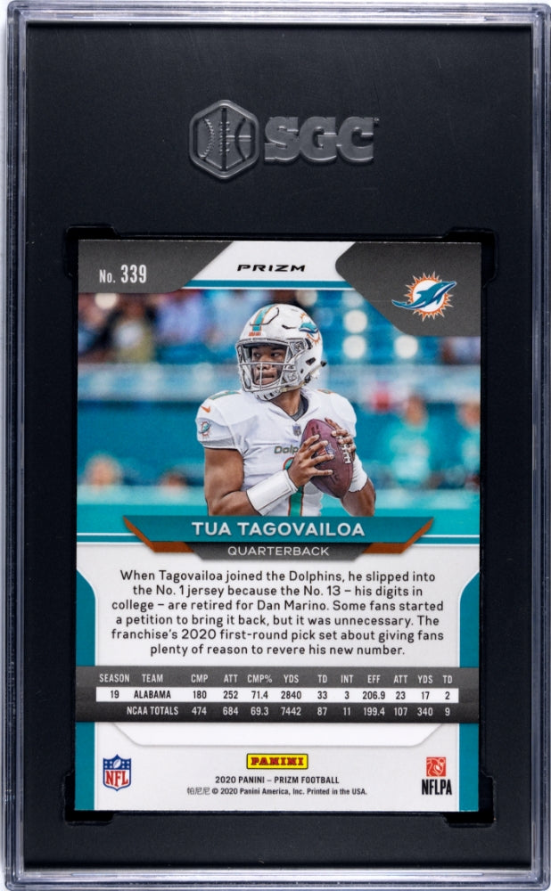 2020 Panini Prizm Tua Tagovailoa #339 Green Prizm SGC 9.5