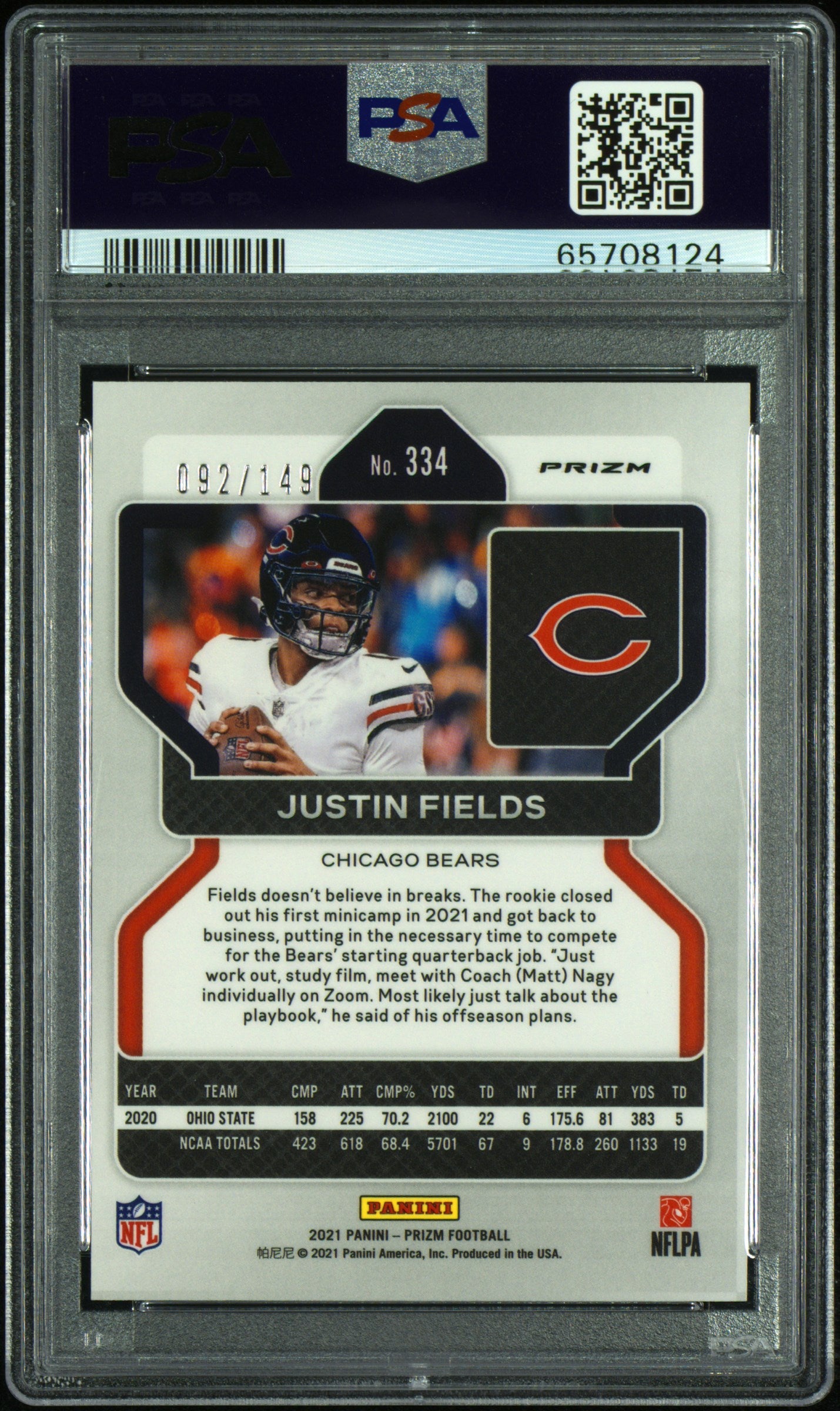 2021 Panini Prizm Justin Fields #334 Red Wave /149 PSA 9