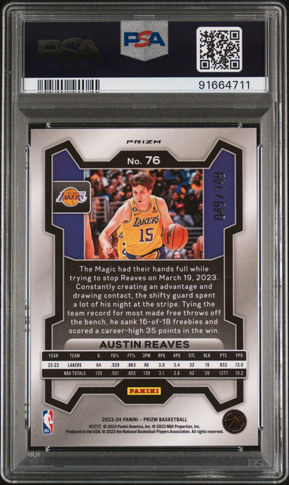 2023 Panini Prizm Austin Reaves #76 Purple Ice /149 PSA 10