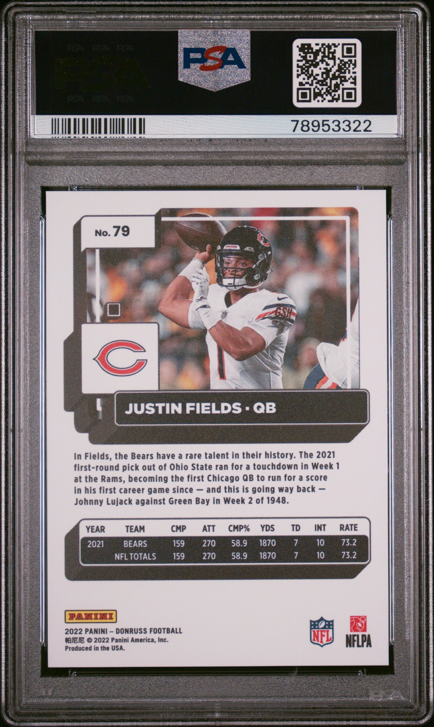 2022 Panini Donruss Justin Fields #79 Press Proof Premium PSA 9