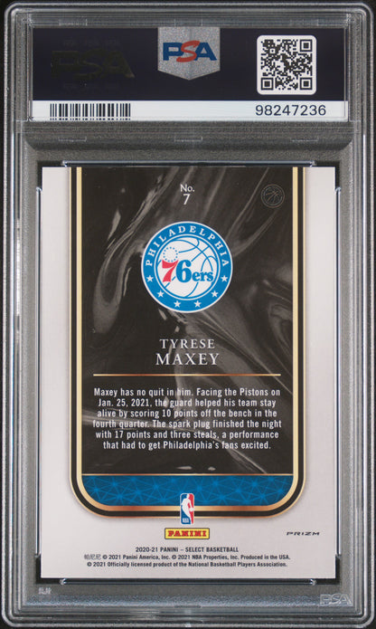 2020 Panini Select Tyrese Maxey #7 Rookie Selections Silver PSA 10