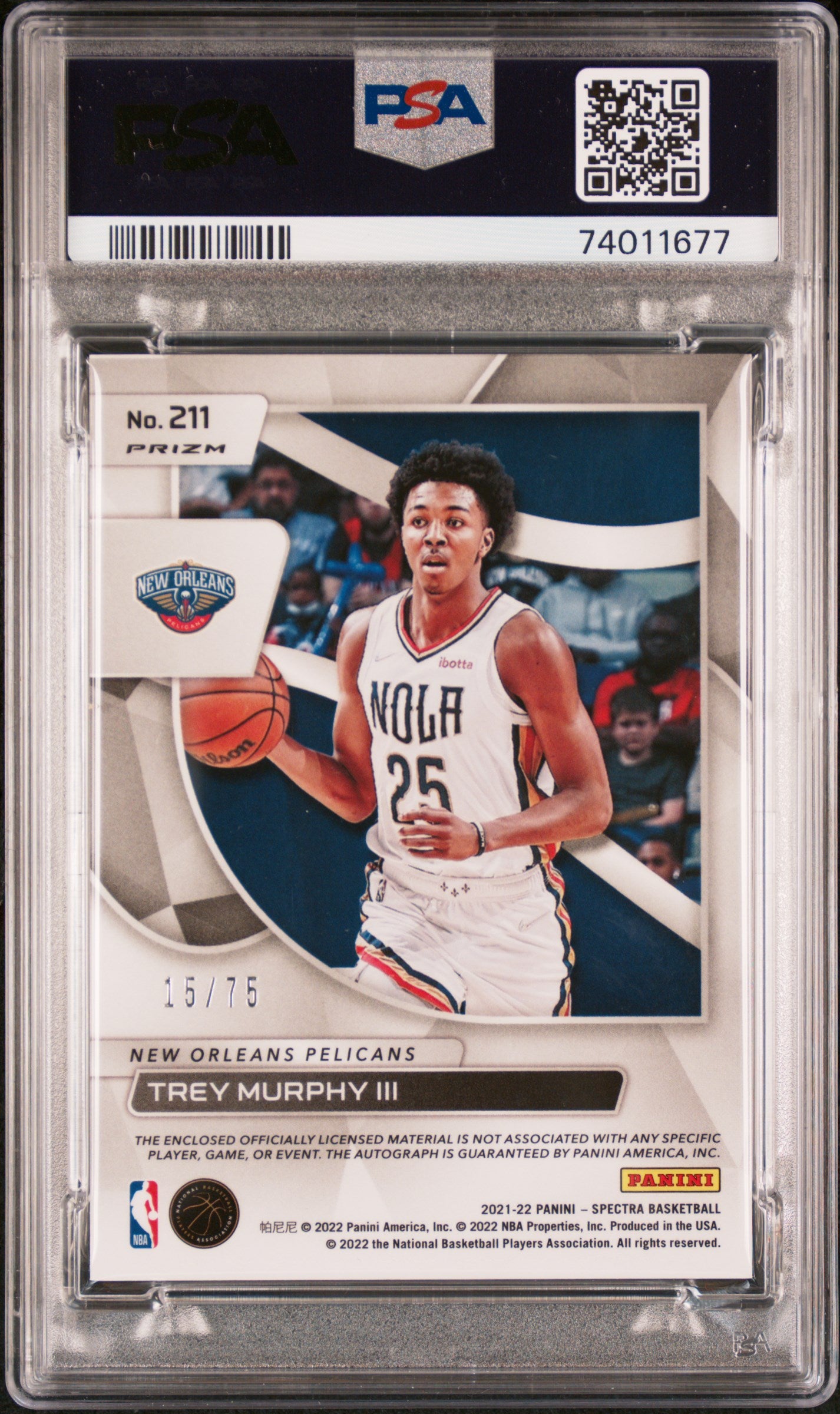 2021 Panini Spectra Trey Murphy III #211 Jsy. Auto 75th Anniversary /75 PSA 9