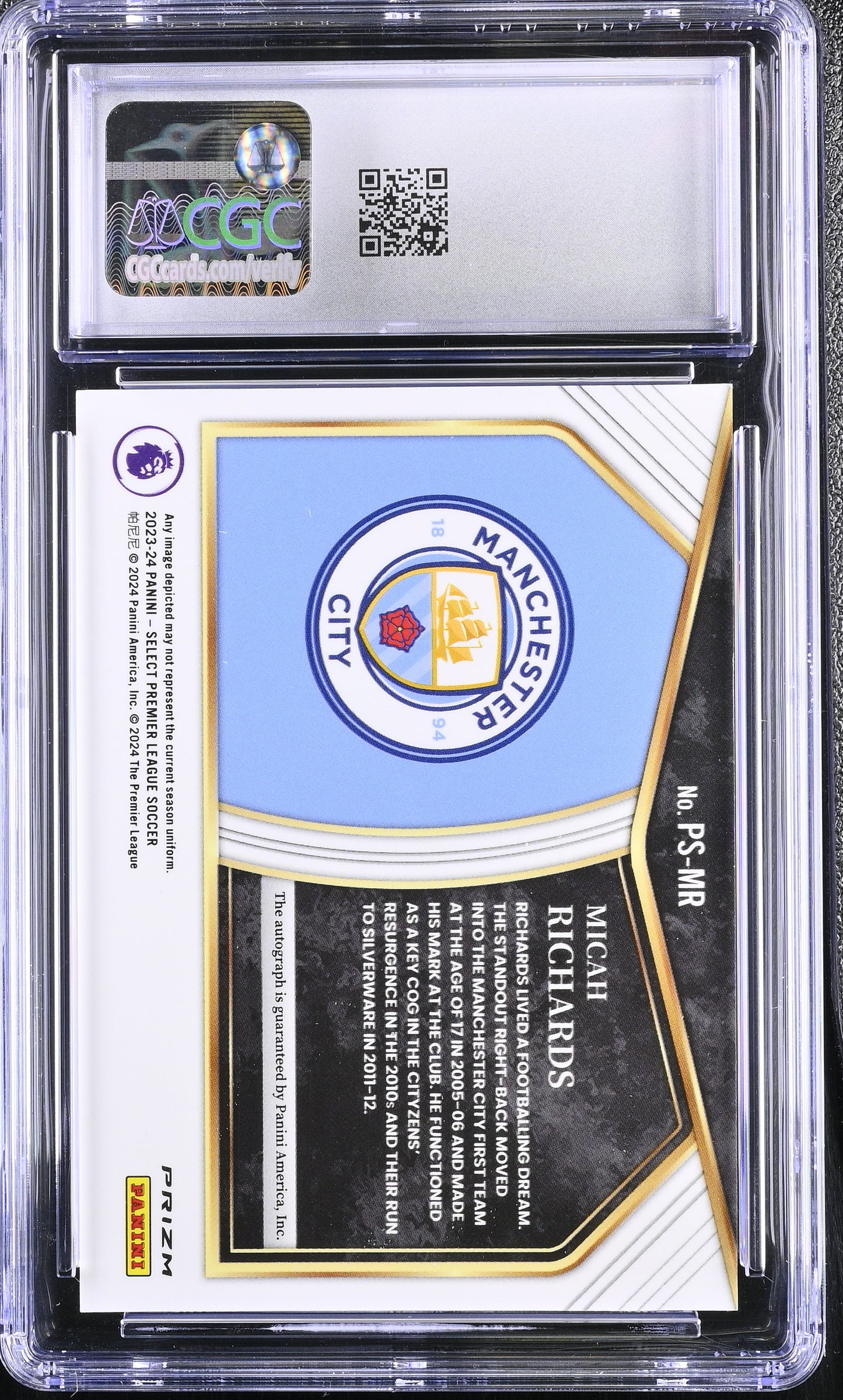 2023-24 Panini Select Premier League Micah Richards Blue Pulsar Auto CGC 10