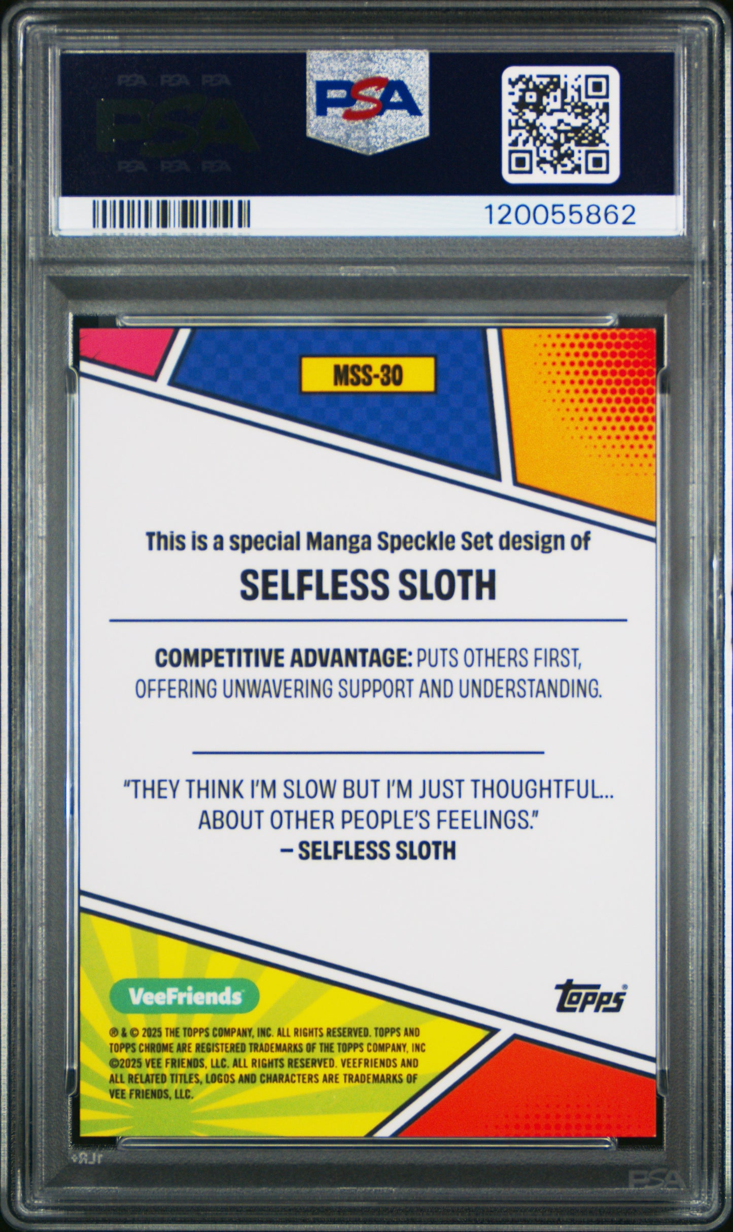 2025 Topps Chrome Veefriends Selfless Sloth 2/5 Manga Speckle Set #30 PSA 10