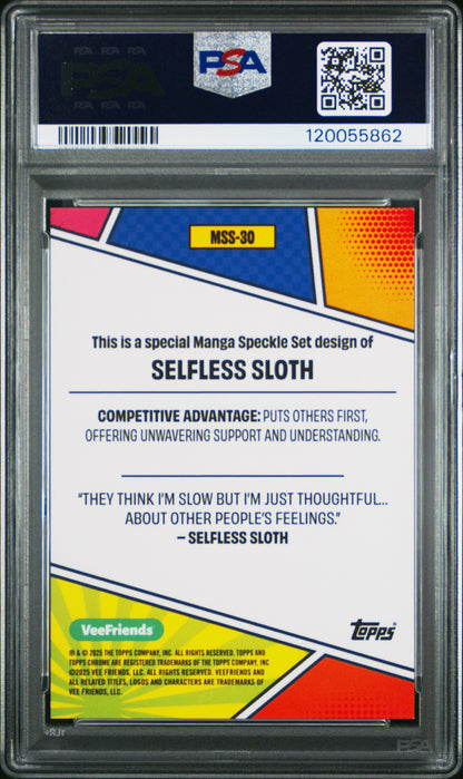 2025 Topps Chrome Veefriends Selfless Sloth 2/5 Manga Speckle Set #30 PSA 10