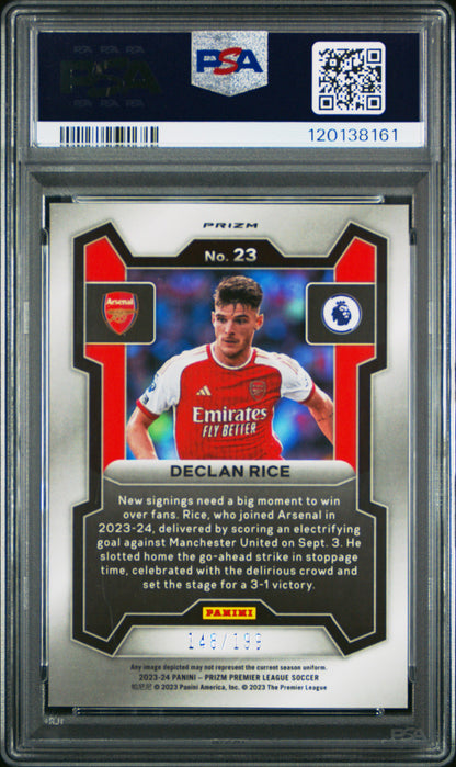 2023-24 Panini Prizm Premier League Declan Rice #23 Red Prizm 148/199 PSA 9