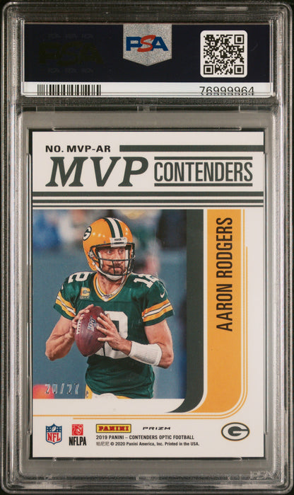 2019 Panini Contenders Optic MVP Aaron Rodgers #AR MVP Green Pulsar /27 PSA 10