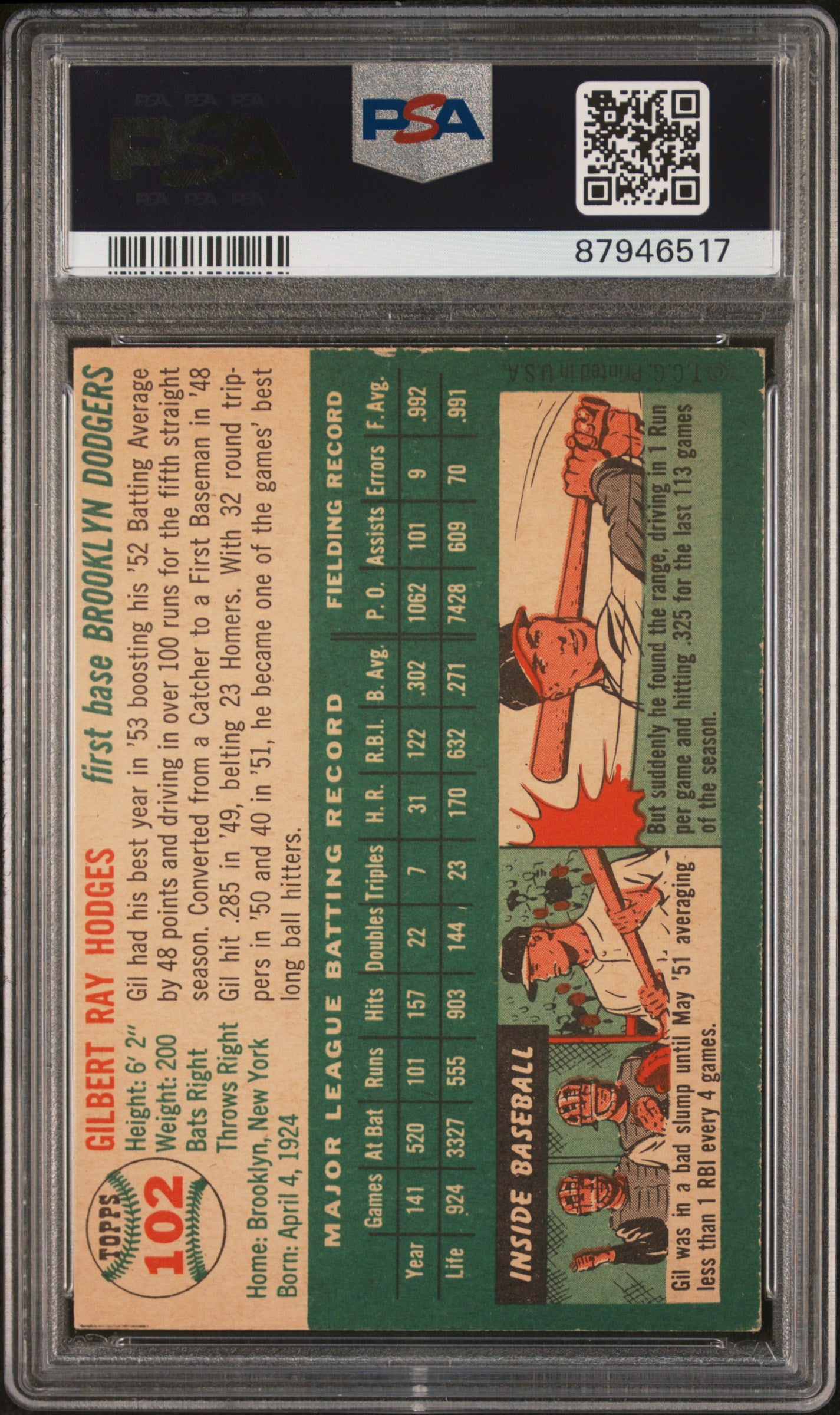 1954 Topps Gil Hodges #102 PSA 6