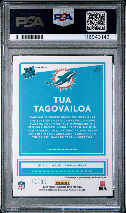 2020 Panini Donruss Optic Tua Tagovailoa #152 Auto Holo /99 Rated Rookie PSA 10