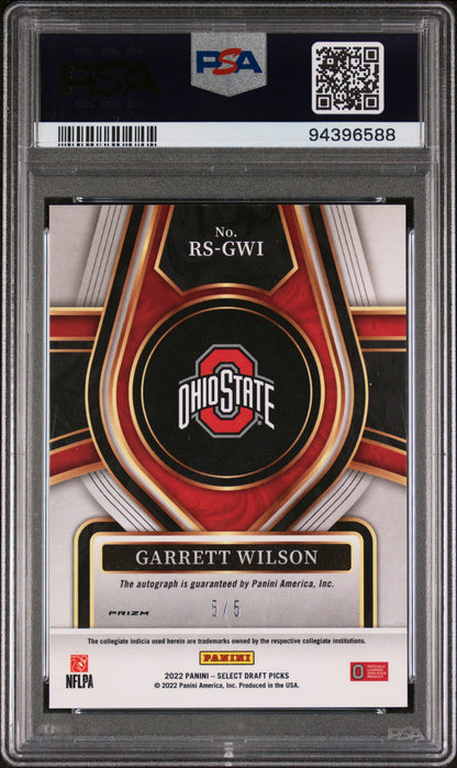 2022 Panini Select Draft Picks Garrett Wilson RC Signatures Red Lazer 5/5 PSA 9