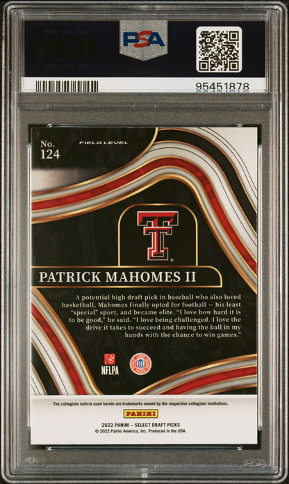 2022 Panini Select Draft Picks Patrick Mahomes II #124 Blue Field Level PSA 10