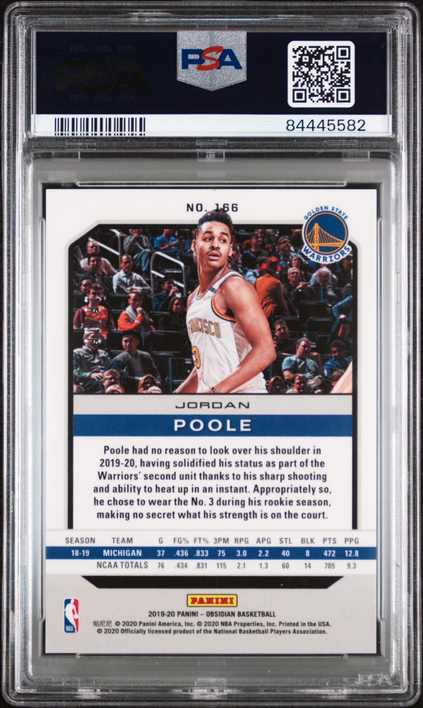 2019 Panini Obsidian Jordan Poole #166 Electric Etch Blue /16 PSA 10