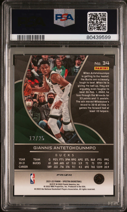 2021 Panini Spectra Giannis Antetokounmpo #34 Meta /25 PSA 8