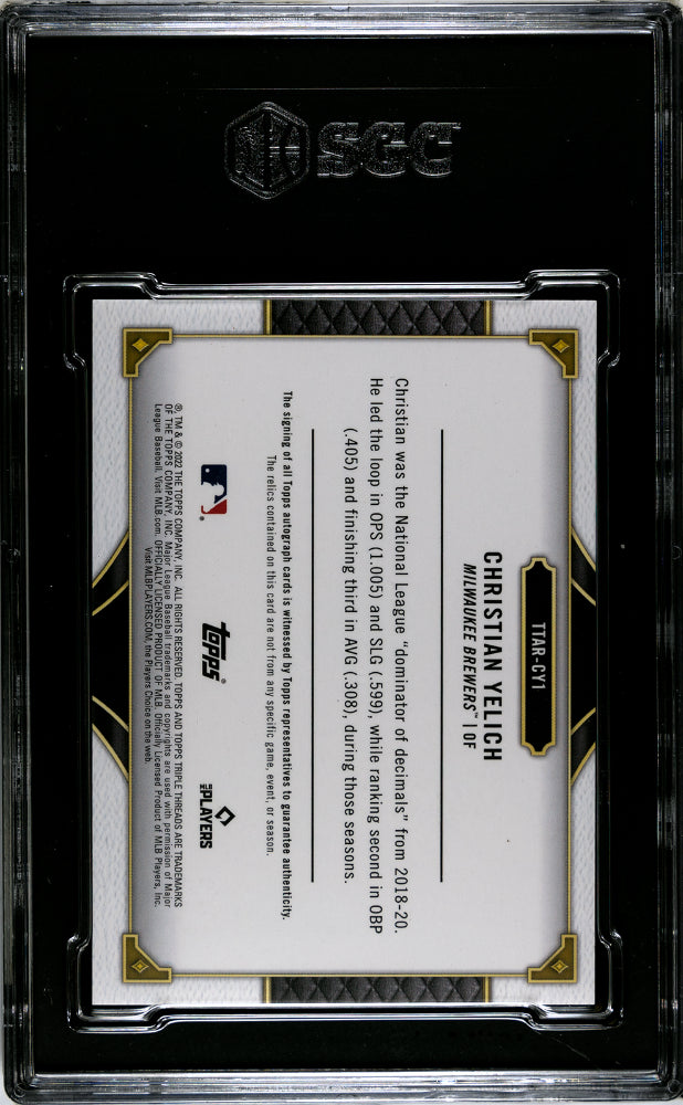 2022 Topps Triple Threads Christian Yelich Autograph Relic /27 SGC 9.5