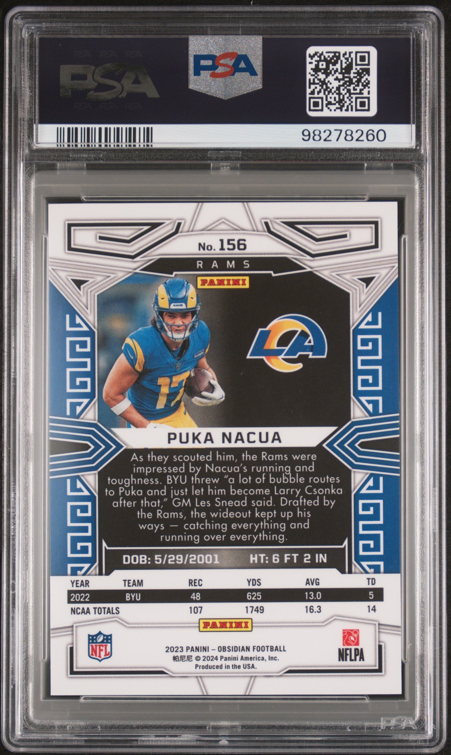 2023 Panini Obsidian Puka Nacua #156 Rookie PSA 9